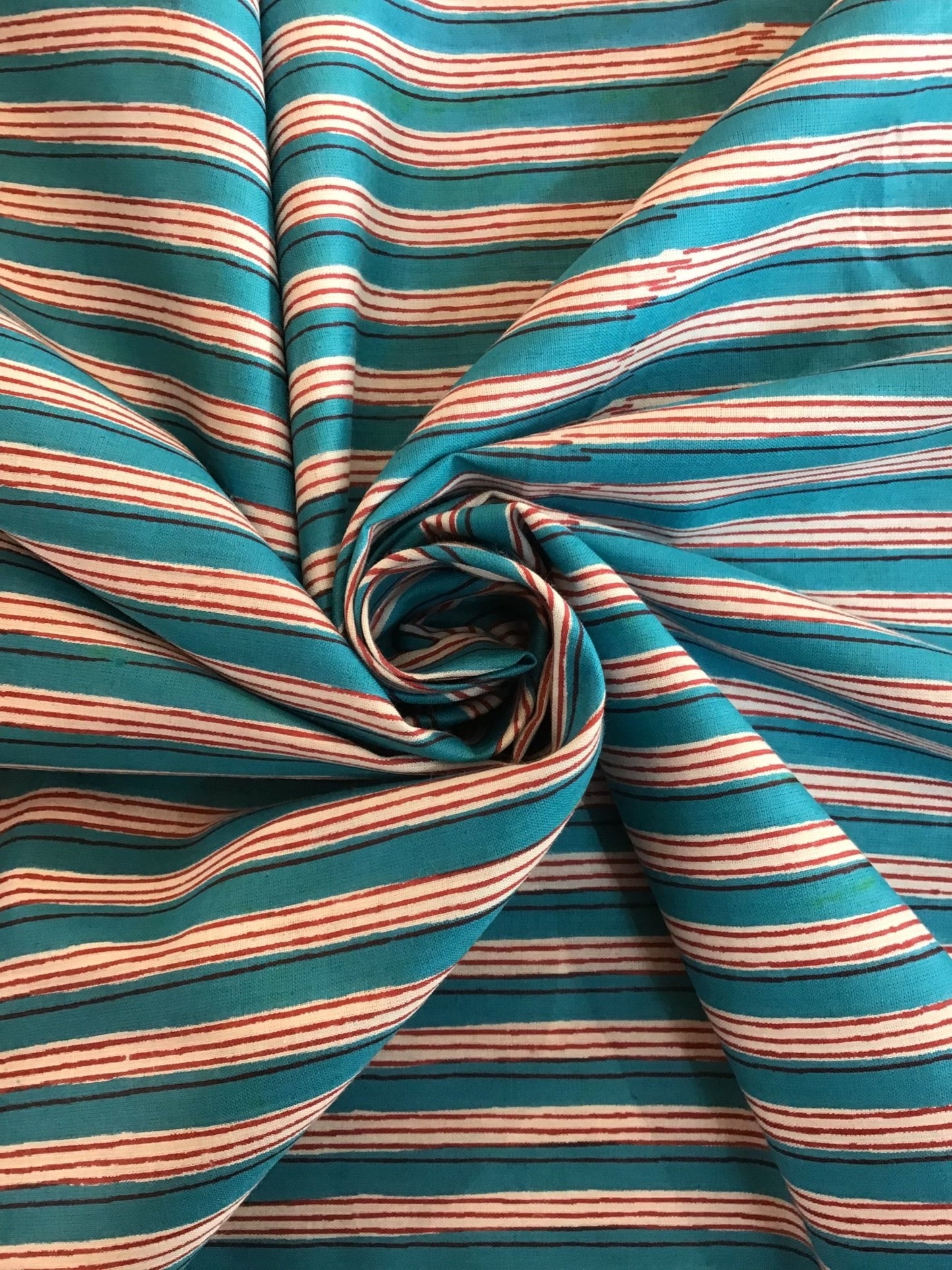 Red, blue and white stripe Screen Printed Fabric 100% Cotton - Violet Elizabeth - Haberdashery
