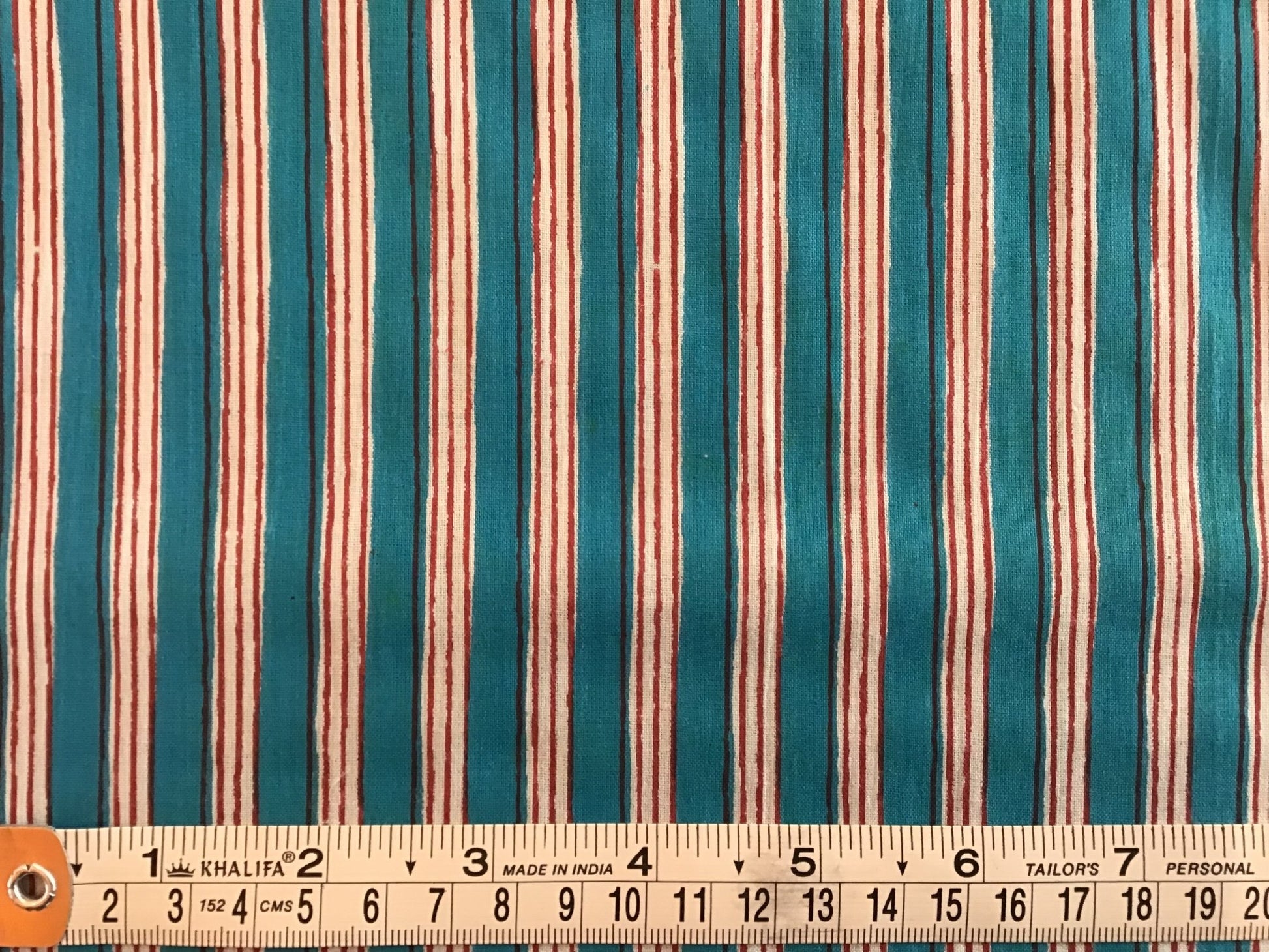 Red, blue and white stripe Screen Printed Fabric 100% Cotton - Violet Elizabeth - Haberdashery