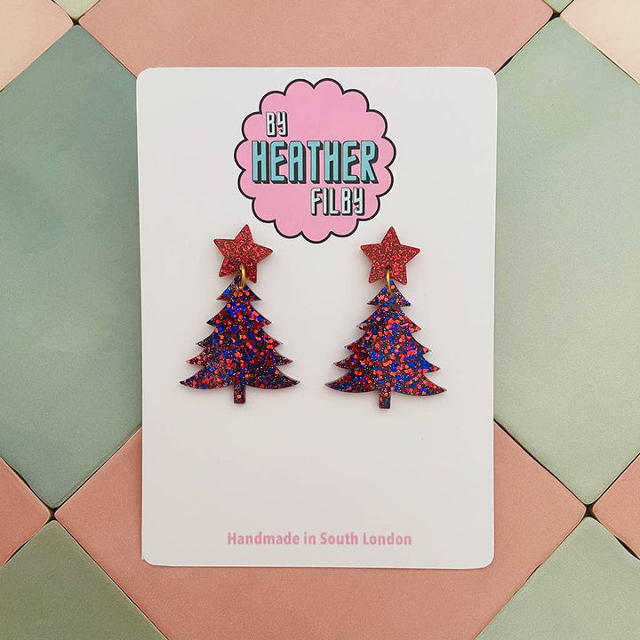 Red & Blue Christmas Tree Earrings - Best Seller - Violet Elizabeth - Jewellery
