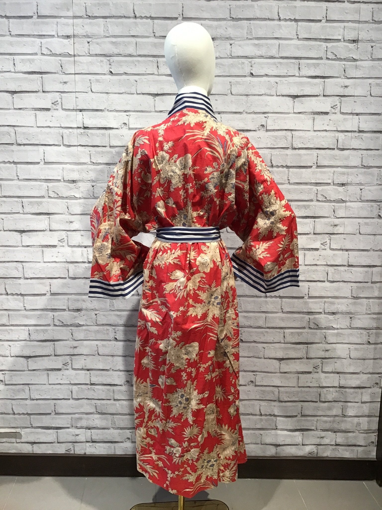 Red Blue Long Cotton Robe - Violet Elizabeth - Clothing