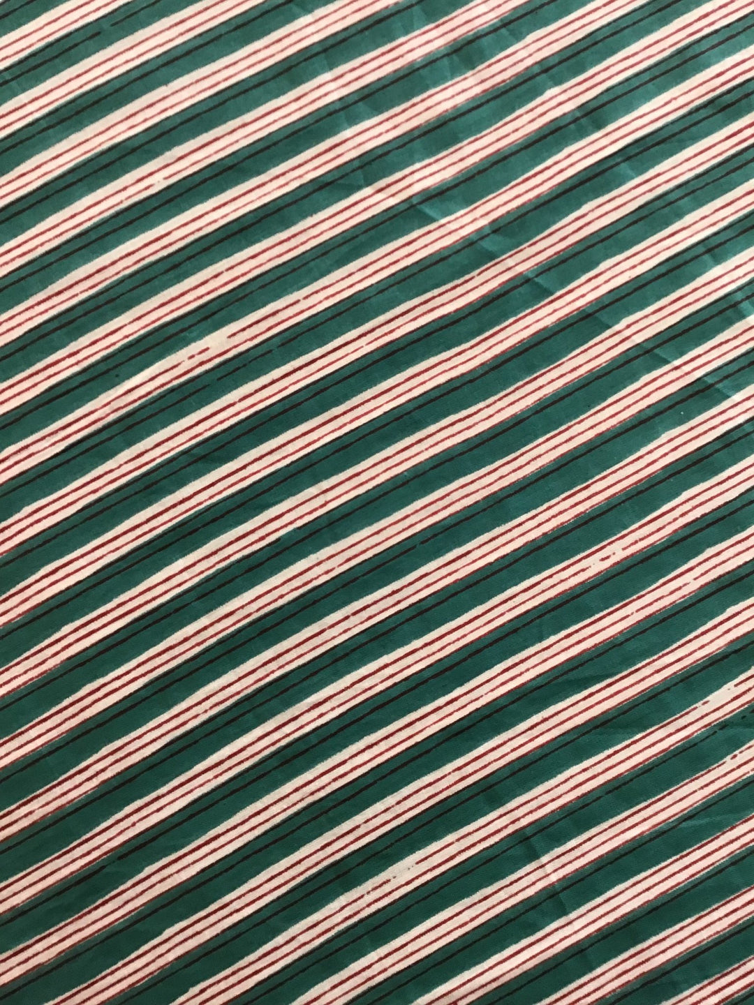 Red, green and white stripe Screen Printed Fabric 100% Cotton - Violet Elizabeth - Haberdashery