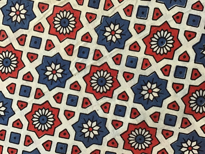 Red Indigo Window Batik Hand Printed Cotton Fabric