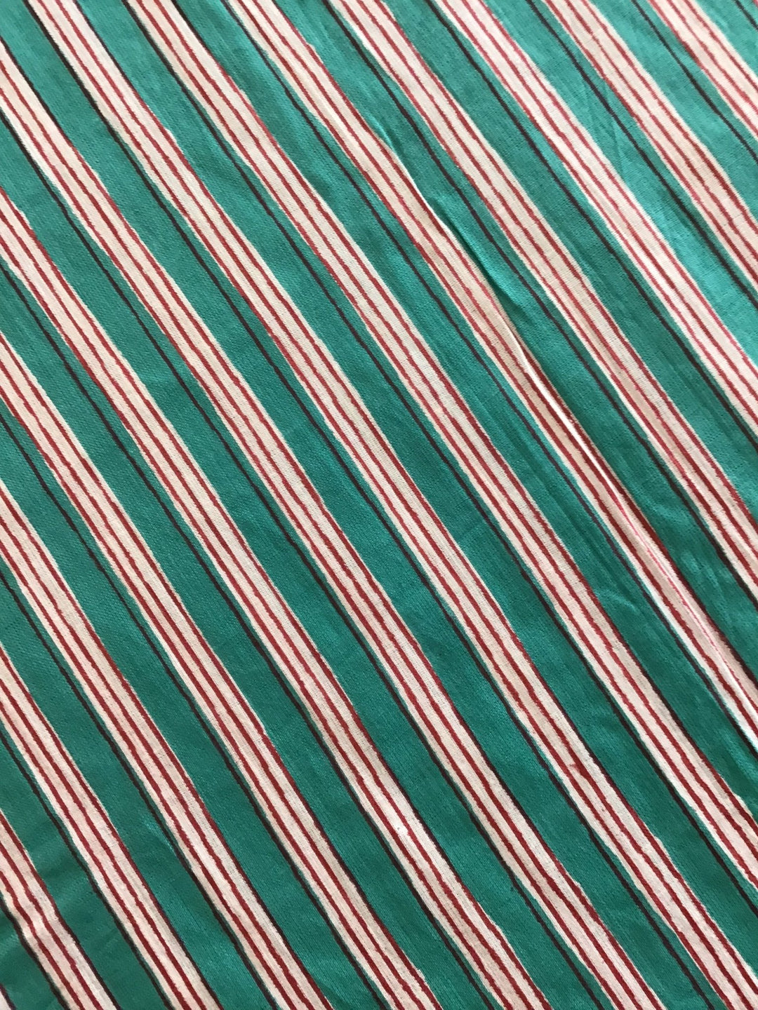 Red, Mint And White Stripe Screen Printed Fabric 100% Cotton - Violet Elizabeth - Haberdashery