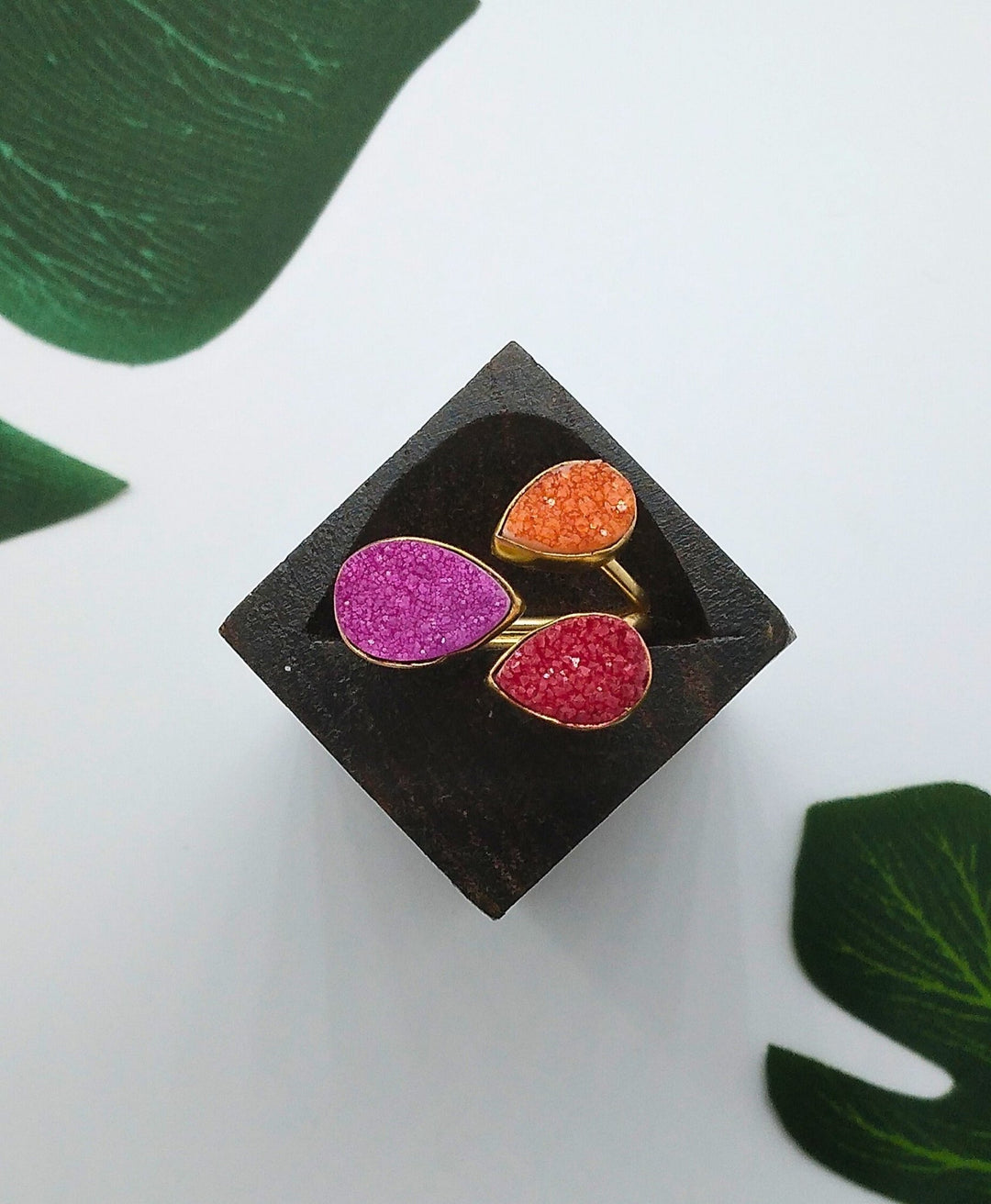 Red, Orange and Pink Triple Sugar Druzy Ring - Violet Elizabeth - Jewellery