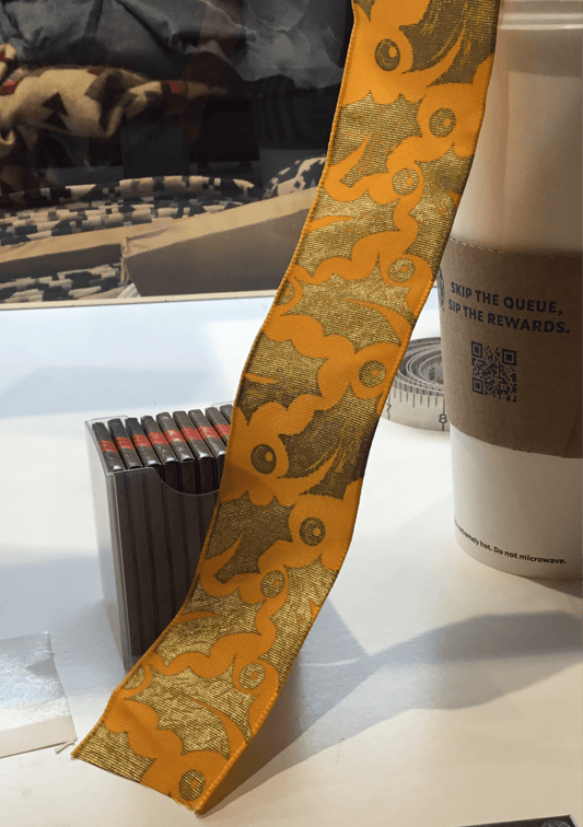 Ribbon yellow & gold leaves 40mm - Violet Elizabeth - Haberdashery