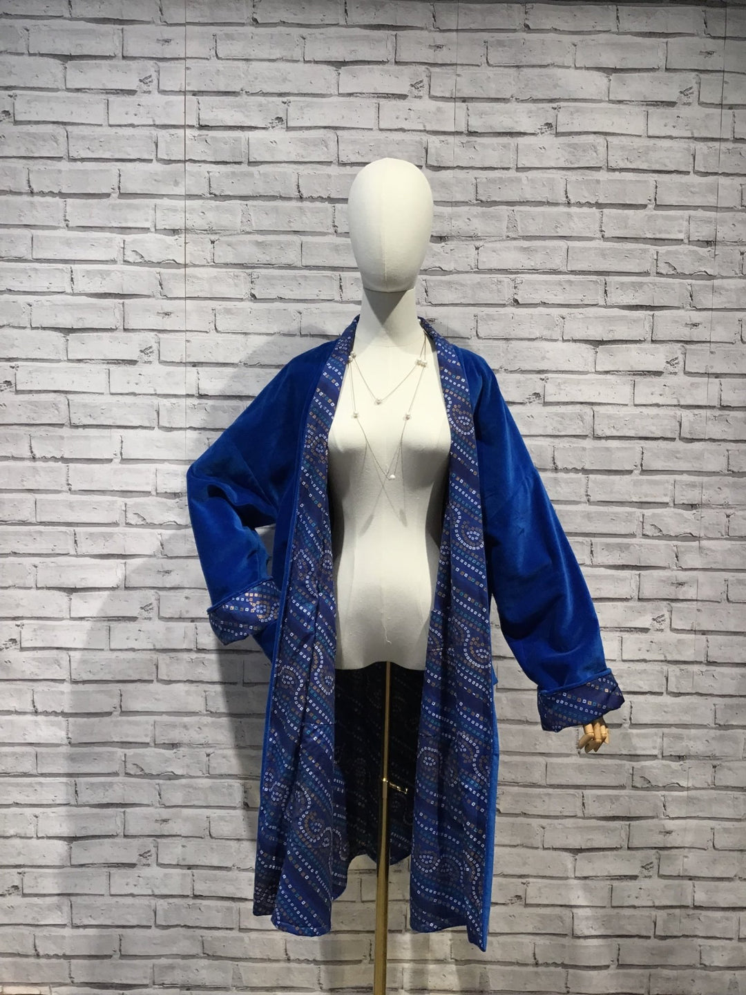 Scrolling Mosiac Cobalt Blue Velvet Coat - Violet Elizabeth - Clothing