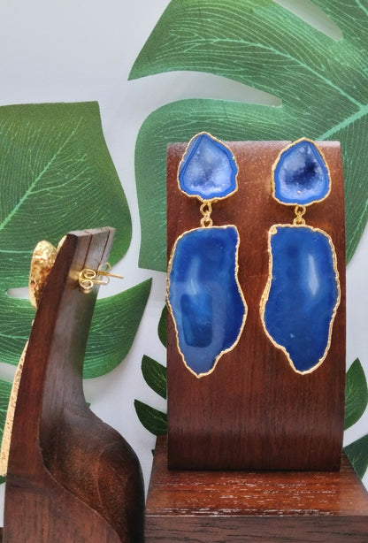 Sea Blue Agate Slice Drop Earrings - Violet Elizabeth - Jewellery