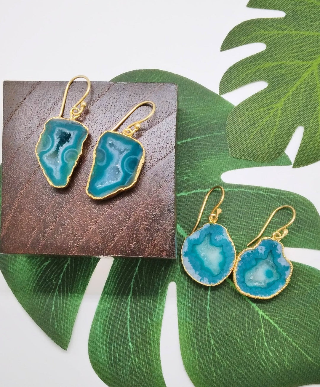 Sea Green Geode Druzy Earrings - Violet Elizabeth - Jewellery