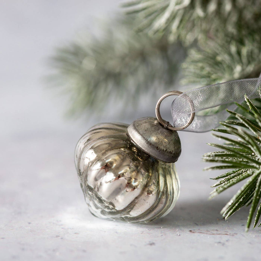 Set Of 6 Small Silver 1" Crackle Glass Lantern| - Violet Elizabeth - Christmas Decorations