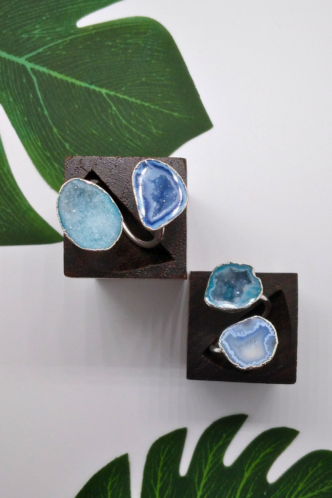 Shades of Blue Double Geode Druzy Silver Ring - Violet Elizabeth - Jewellery