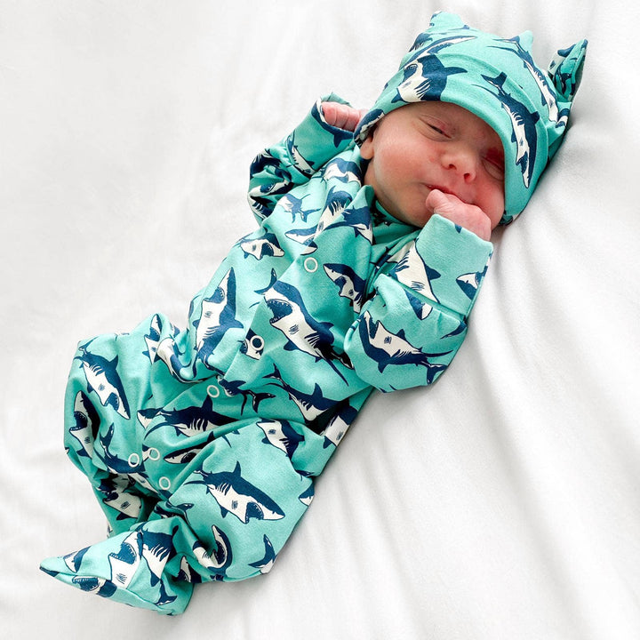 Shark print cotton sleepsuit - Violet Elizabeth - Baby & Toddler Clothing