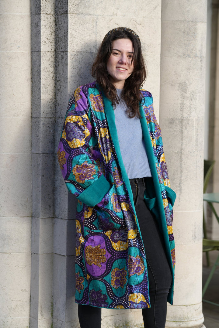 Shimmering Disco Metallic Teal Velvet Coat - Violet Elizabeth - Clothing