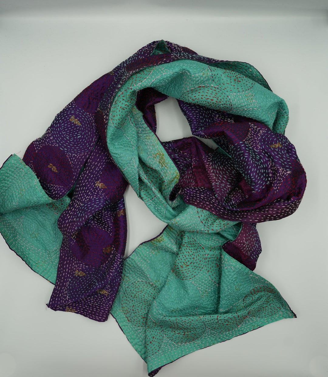 Silk Kantha Scarf - Purple and Turquoise (small) - Violet Elizabeth - Scarves