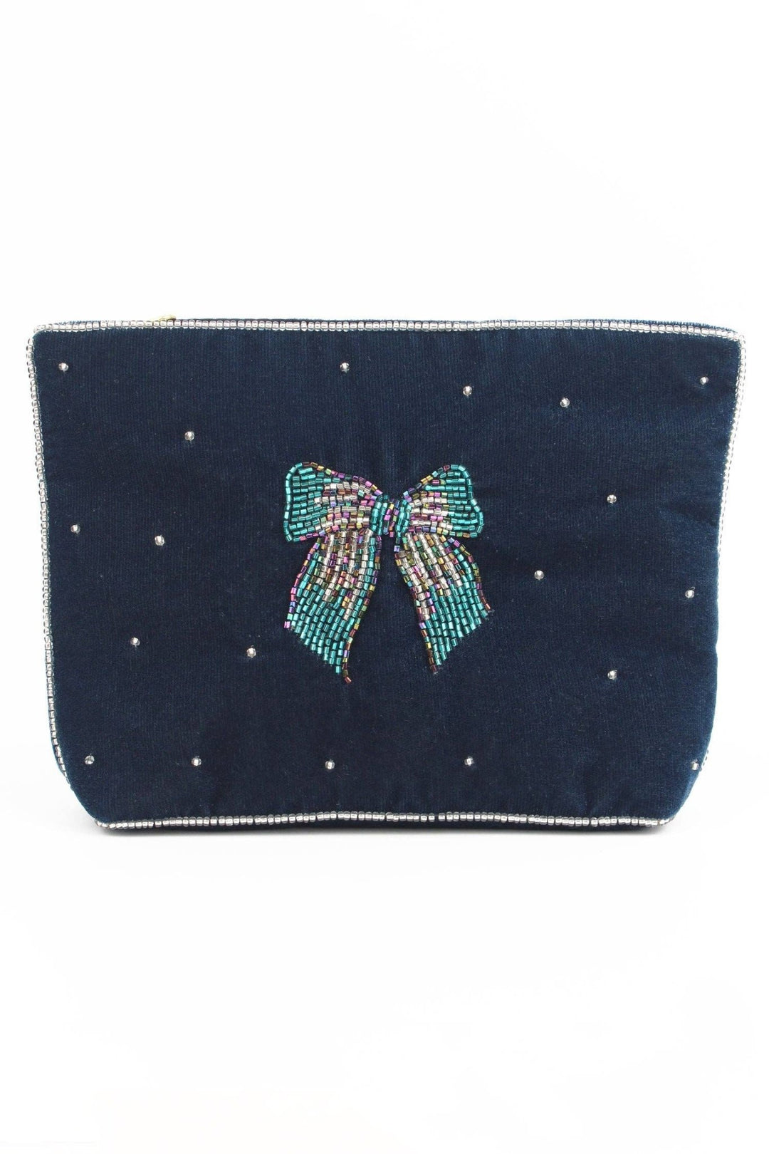 SILVER BLUE BOW MEDIUM POUCH - Violet Elizabeth - Apparel & Accessories