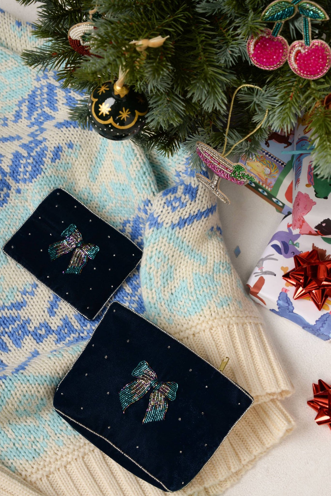 SILVER BLUE BOW SMALL POUCH - Violet Elizabeth - Apparel & Accessories