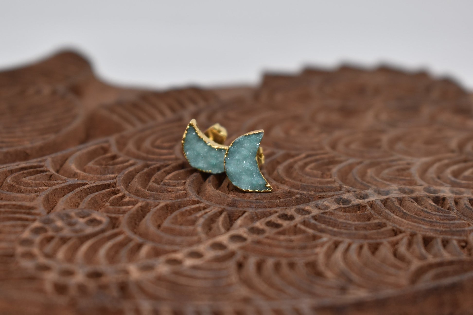 Sky Blue Geode Druzy Moon Studs - Violet Elizabeth - Jewellery