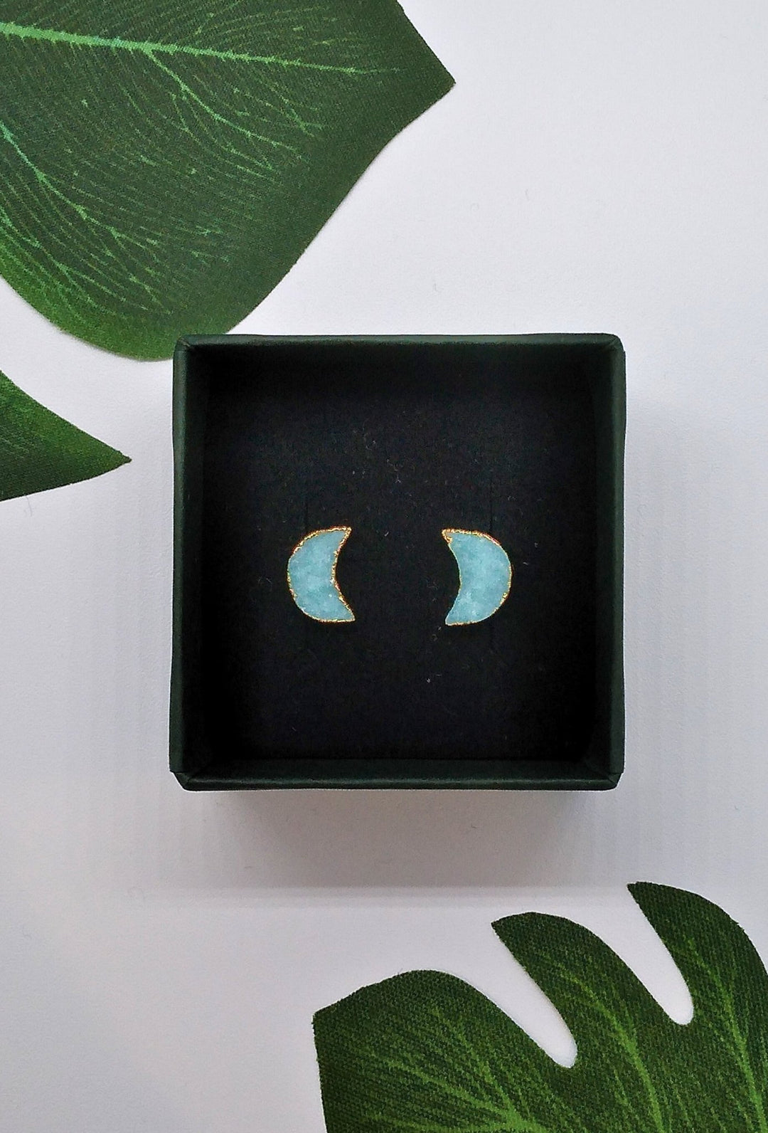 Sky Blue Geode Druzy Moon Studs - Violet Elizabeth - Jewellery