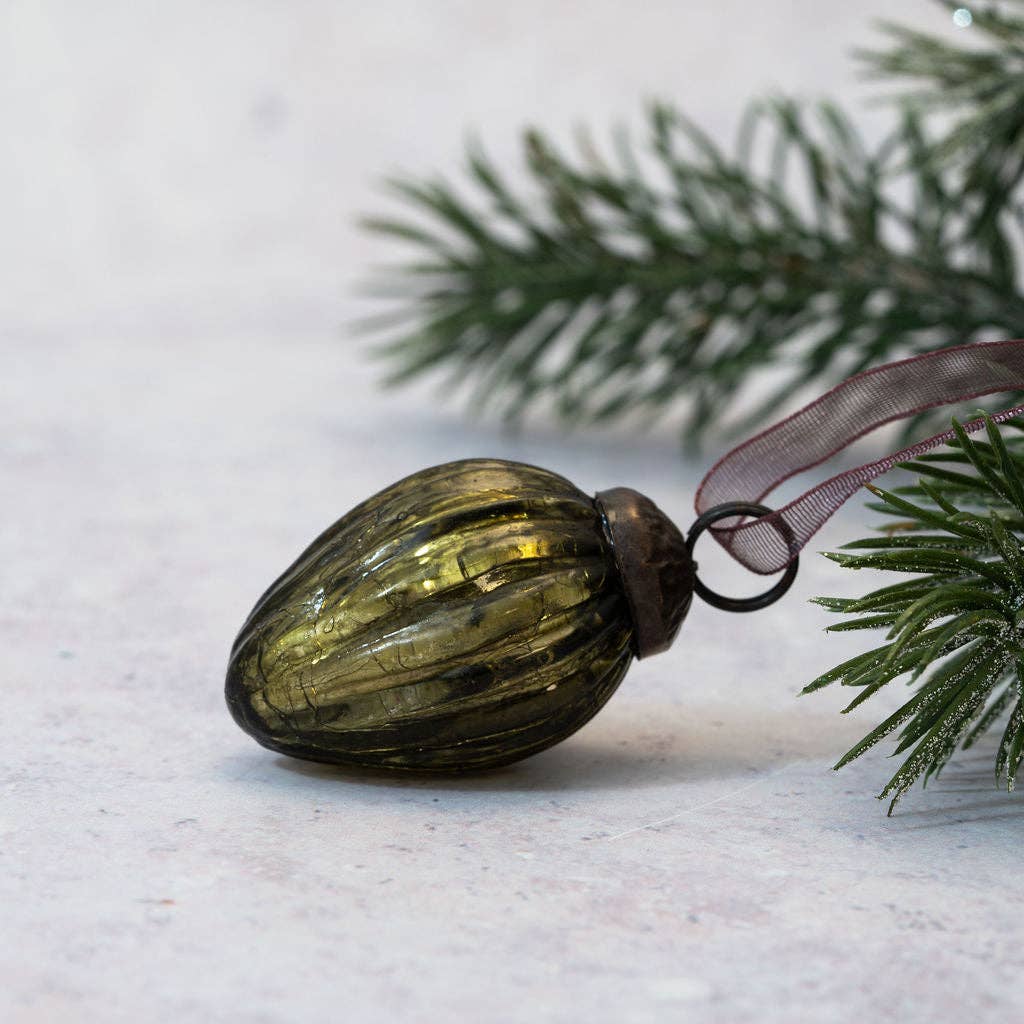 Small 1" Olive Green Crackle Glass Pinecones - Violet Elizabeth - Christmas Decorations