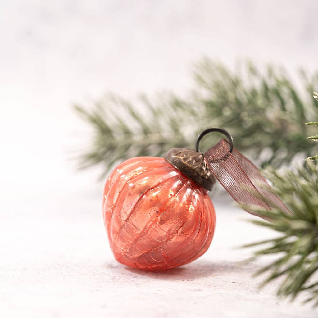 Small 1" Peach Crackle Glass Lanterns - Violet Elizabeth - Christmas Decorations