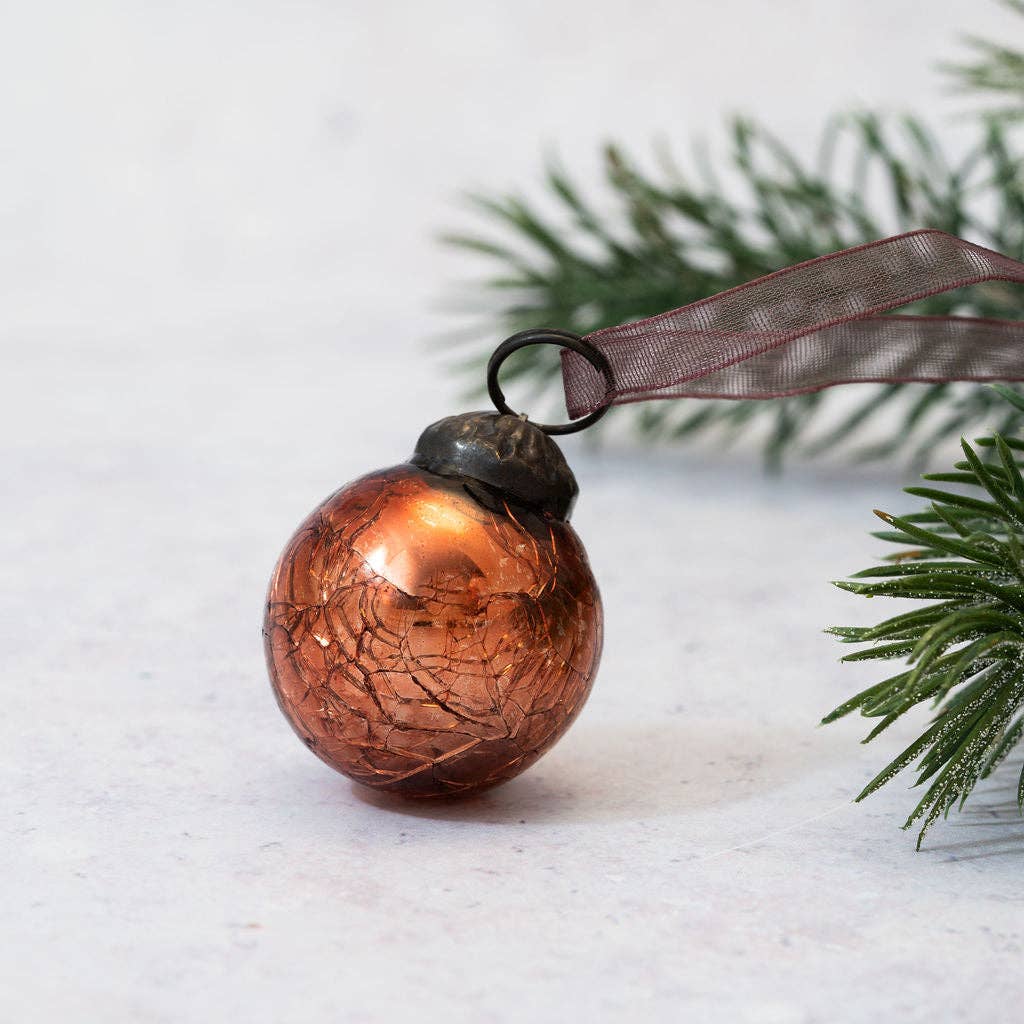 Small 1" Russet Crackle Glass Baubles - Violet Elizabeth - Christmas Decorations