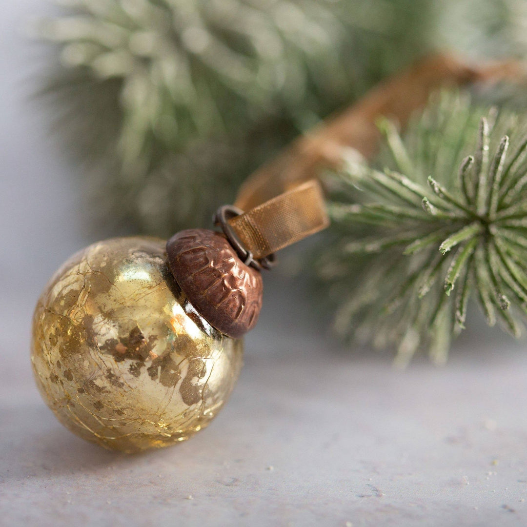 Small Gold 1" Crackle Glass Balls - Violet Elizabeth - Christmas Decorations