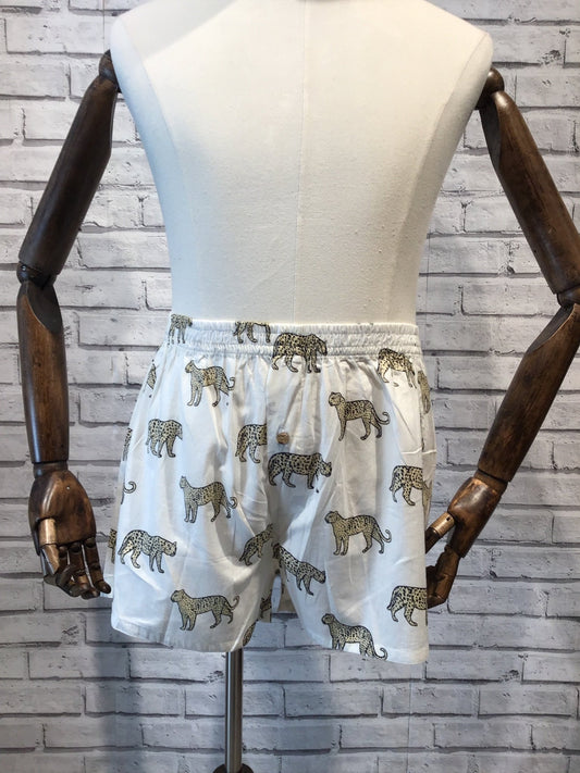 Snow leopard cotton boxer shorts - Violet Elizabeth - Clothing