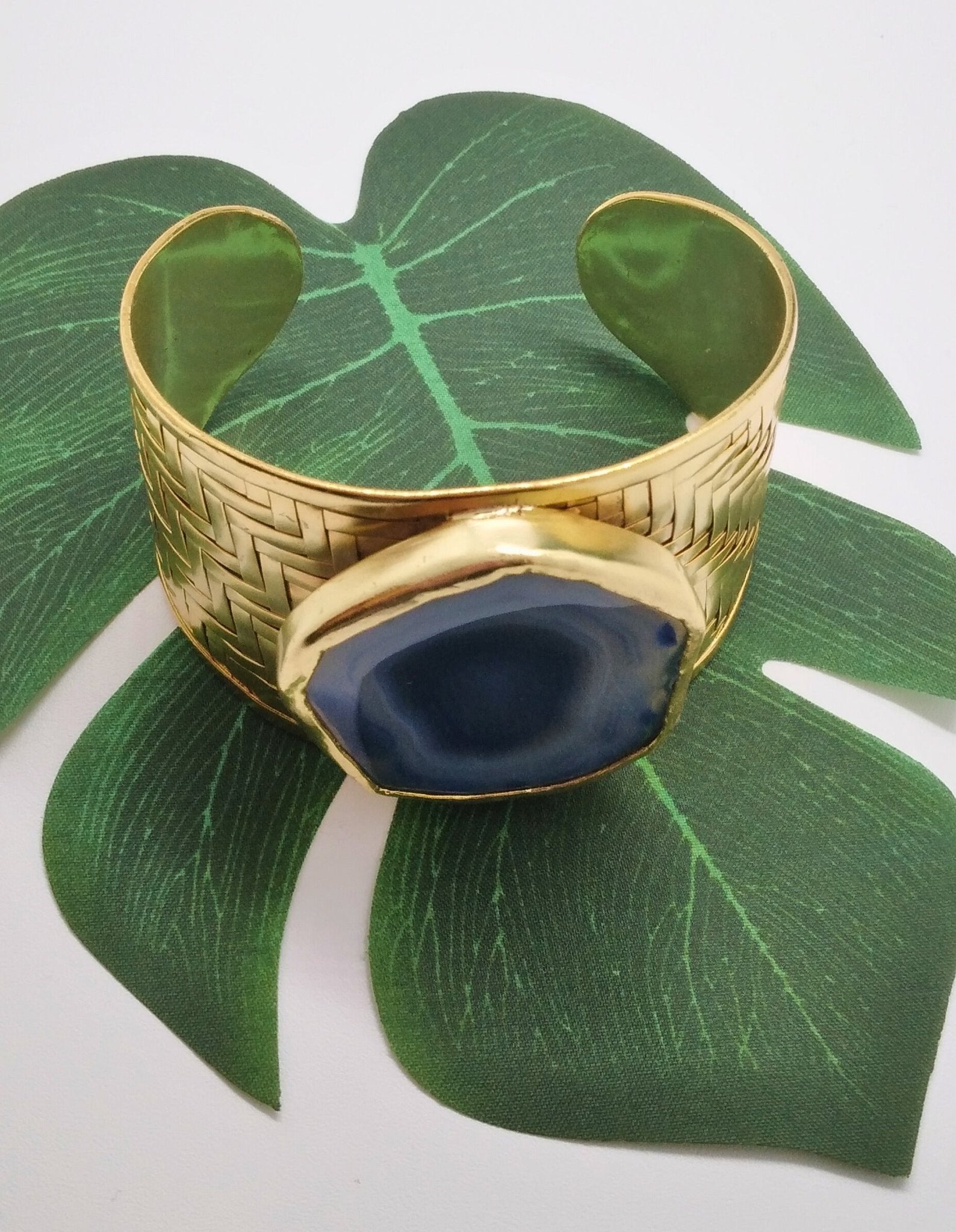 Spectacular Blue Agate Slice Cuff - Violet Elizabeth - Jewellery