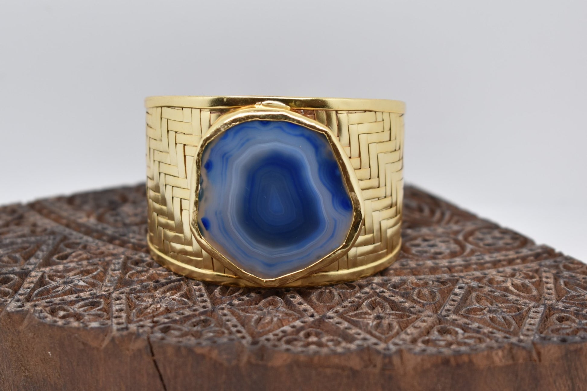 Spectacular Blue Agate Slice Cuff - Violet Elizabeth - Jewellery