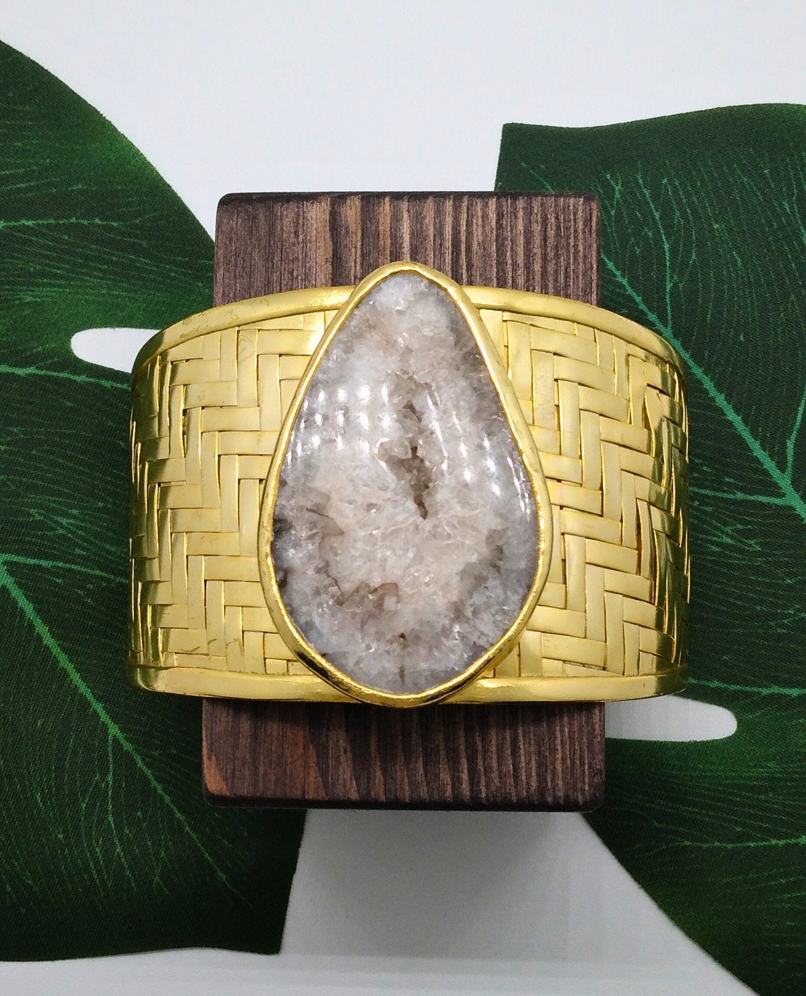 Spectacular Silver Agate Slice Cuff - Violet Elizabeth - Jewellery