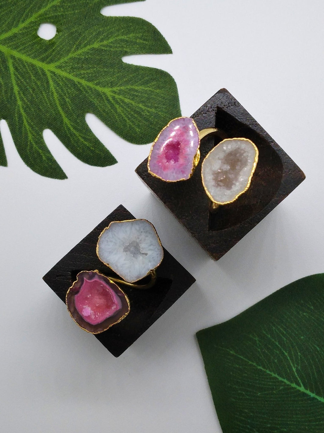 Star Shine and Hot Pink Double Geode Druzy Ring - Violet Elizabeth - Jewellery