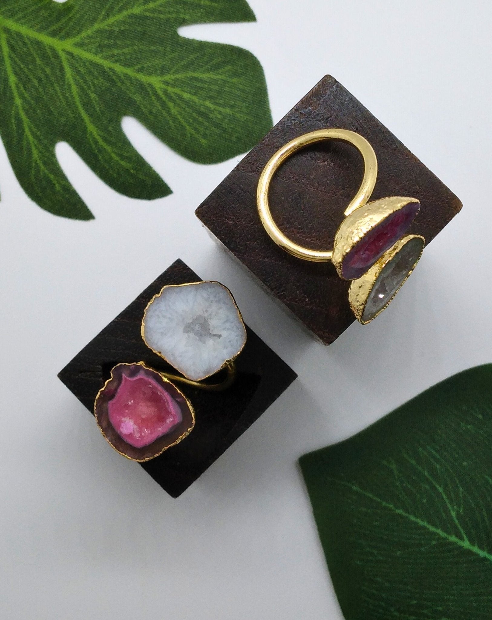Star Shine and Hot Pink Double Geode Druzy Ring - Violet Elizabeth - Jewellery