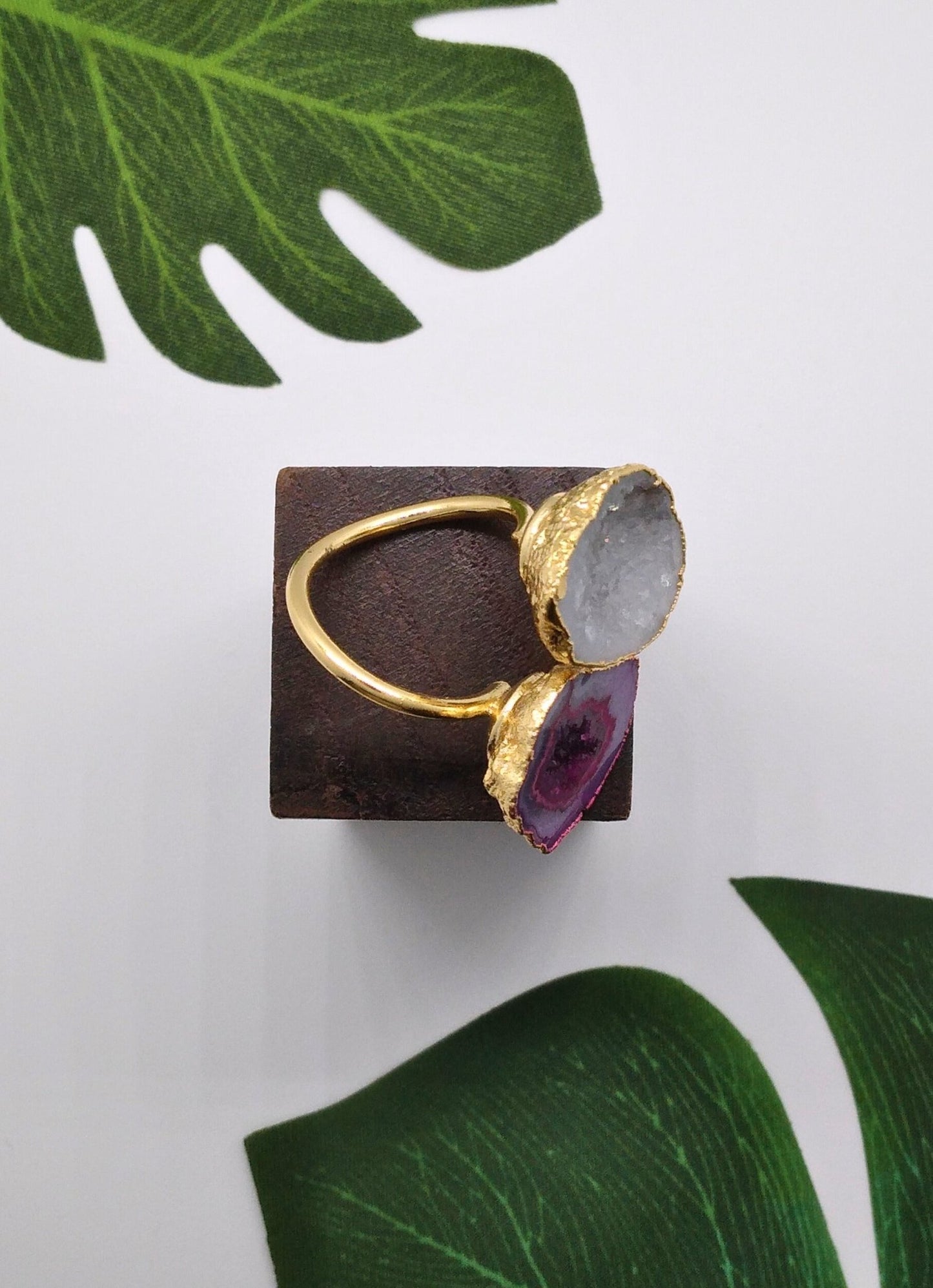 Star Shine and Magenta Double Geode Druzy Ring - Violet Elizabeth - Jewellery