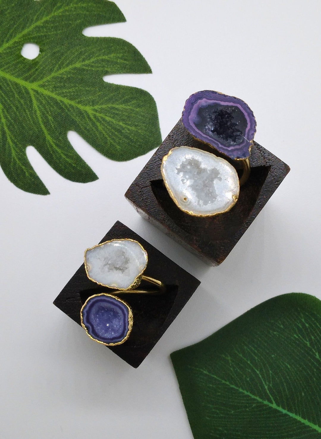 Star Shine and Purple Double Geode Druzy Ring - Violet Elizabeth - Jewellery