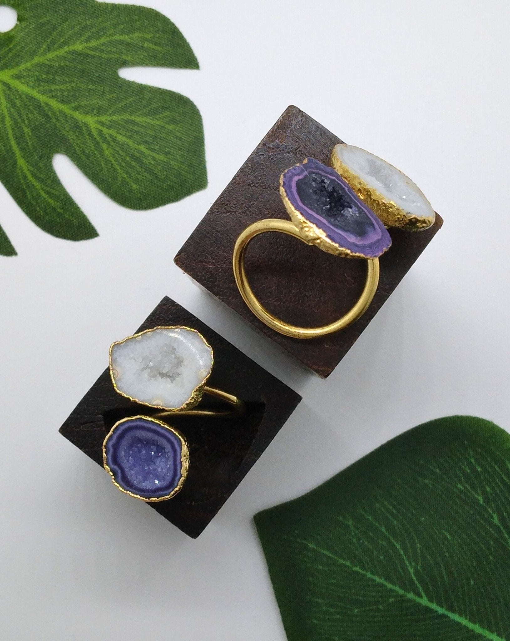 Star Shine and Purple Double Geode Druzy Ring - Violet Elizabeth - Jewellery