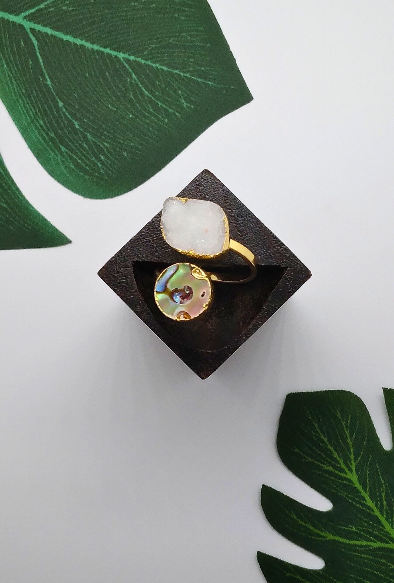Starlight Druzy Agate and Mother of Pearl Ring - Violet Elizabeth - Jewellery