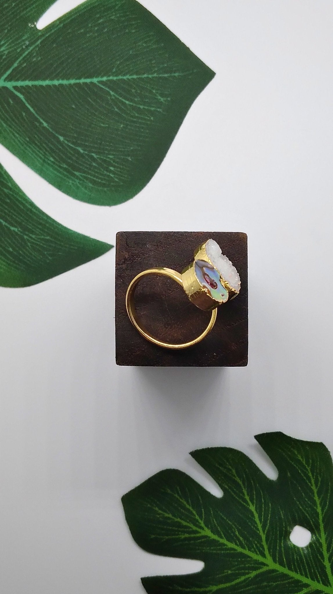 Starlight Druzy Agate and Mother of Pearl Ring - Violet Elizabeth - Jewellery