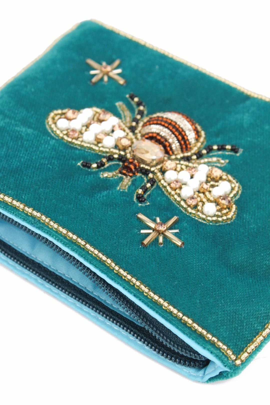 TEAL GOLDEN BEE SMALL VELVET POUCH - Violet Elizabeth - Apparel & Accessories