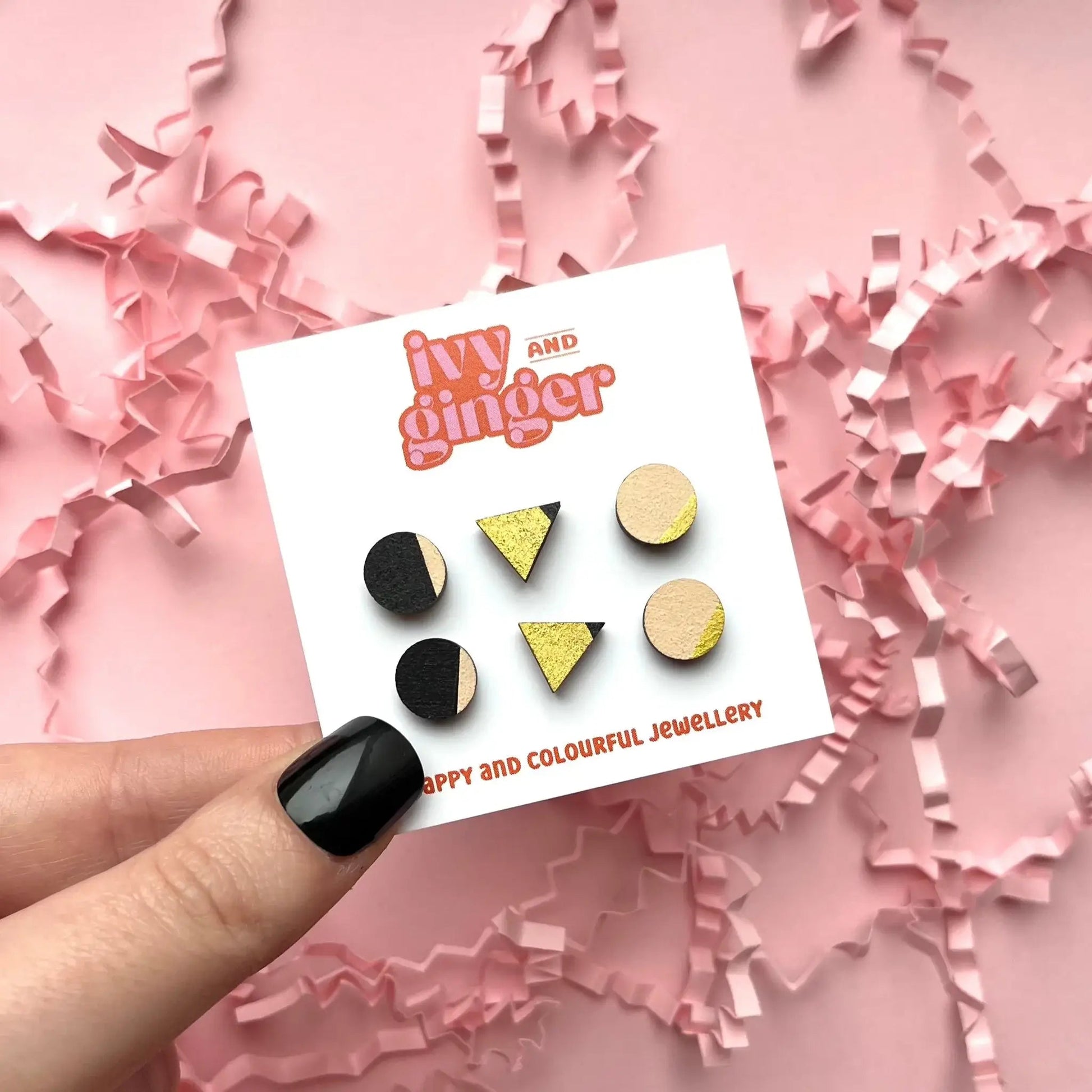 The staples stud earring set hand painted wooden studs - Violet Elizabeth - 