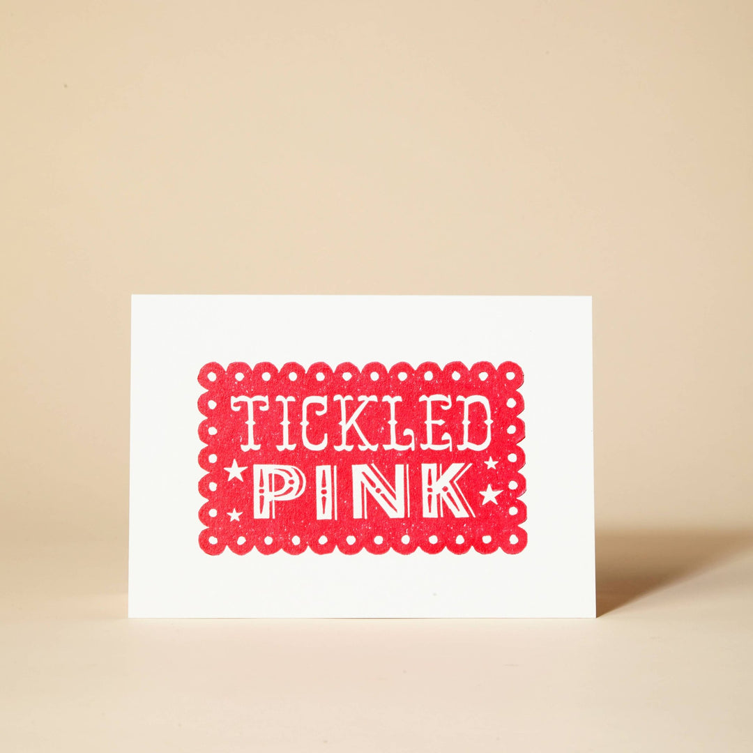 TICKLED PINK Linocut Greeting Card - Violet Elizabeth - 