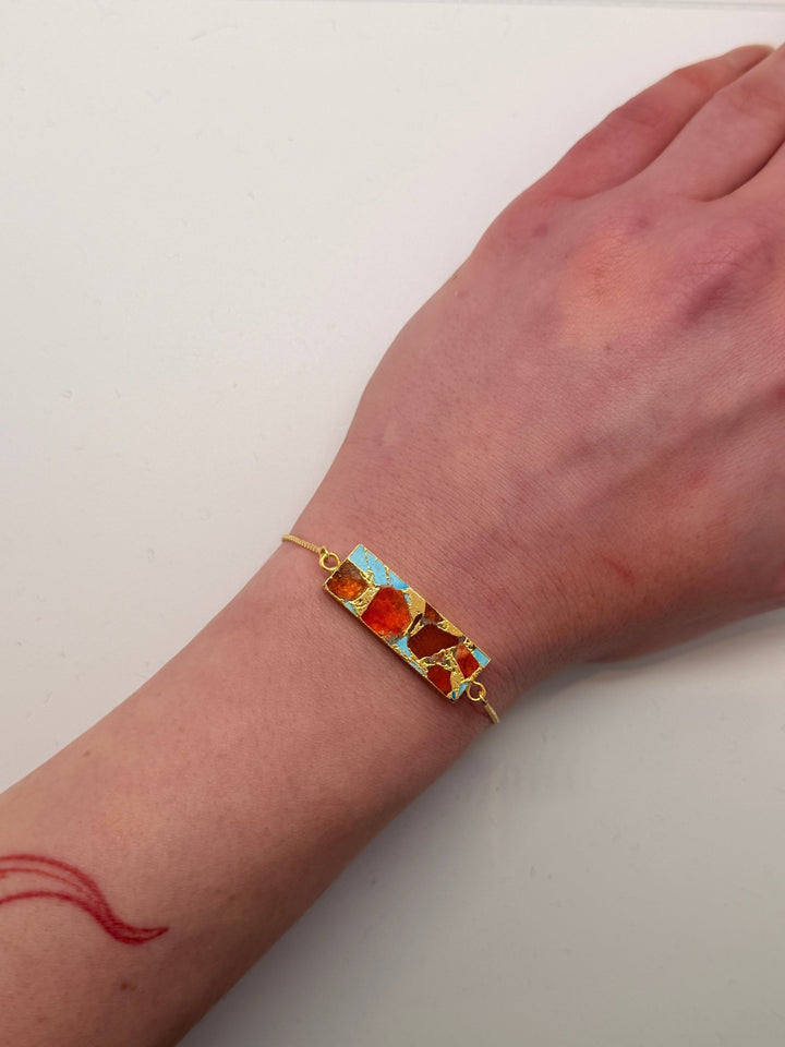 Turquoise & Carnelian Crackle Bracelet - Violet Elizabeth - Jewellery