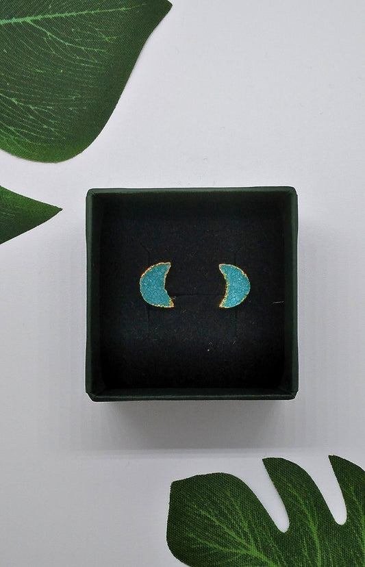 Turquoise Geode Druzy Moon Studs - Violet Elizabeth - Jewellery