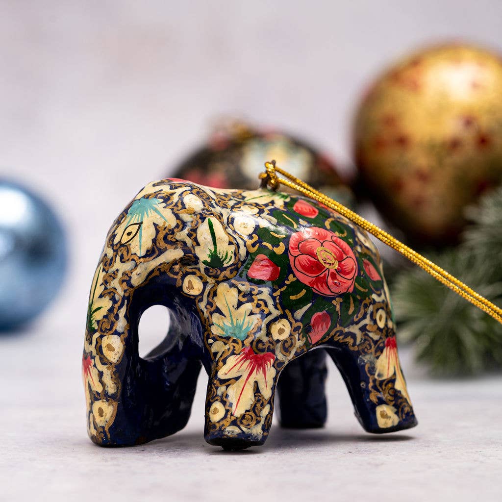 Turquoise & Pink Floral Hanging Elephant - Violet Elizabeth - Christmas Decorations