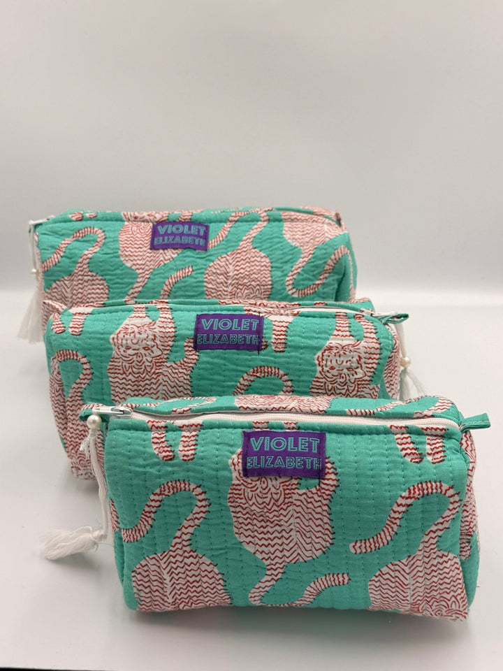Turquoise Tiger Printed Cotton Washbag