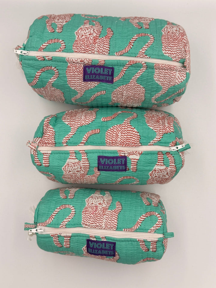 Turquoise Tiger Printed Cotton Washbag
