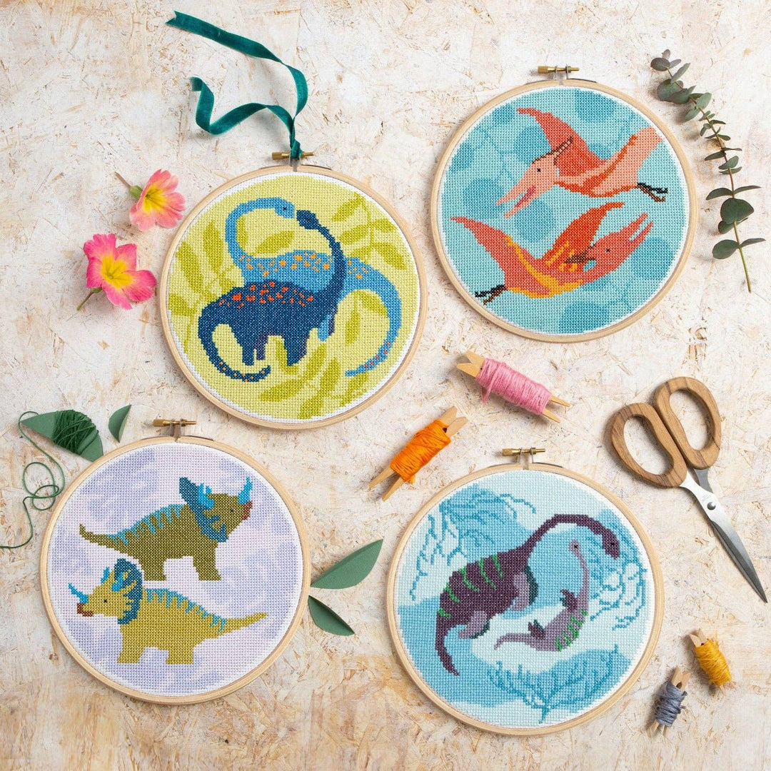 Velociraptors Cross Stitch Kit | Beginner Craft Kit - Violet Elizabeth - Haberdashery