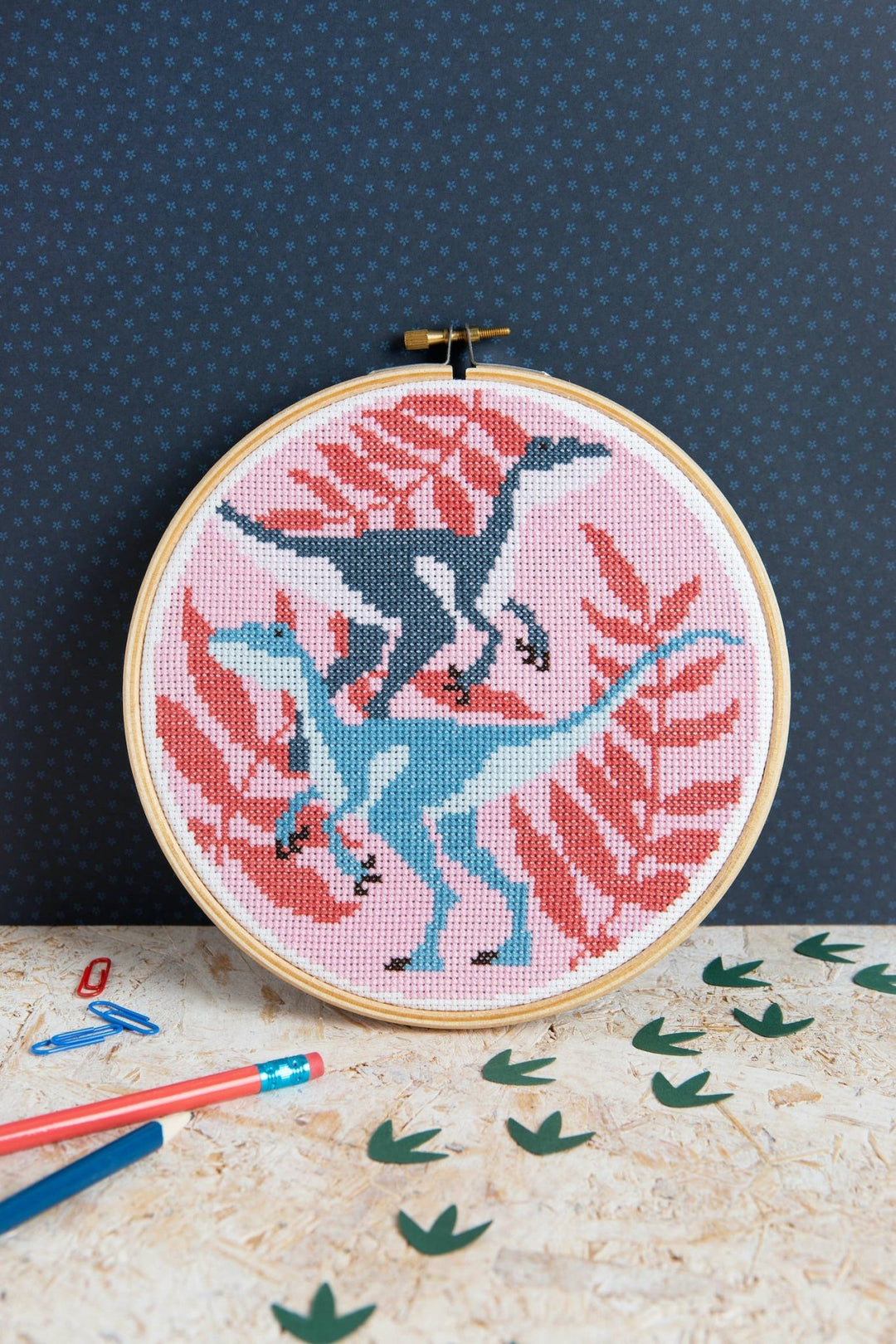 Velociraptors Cross Stitch Kit | Beginner Craft Kit - Violet Elizabeth - Haberdashery