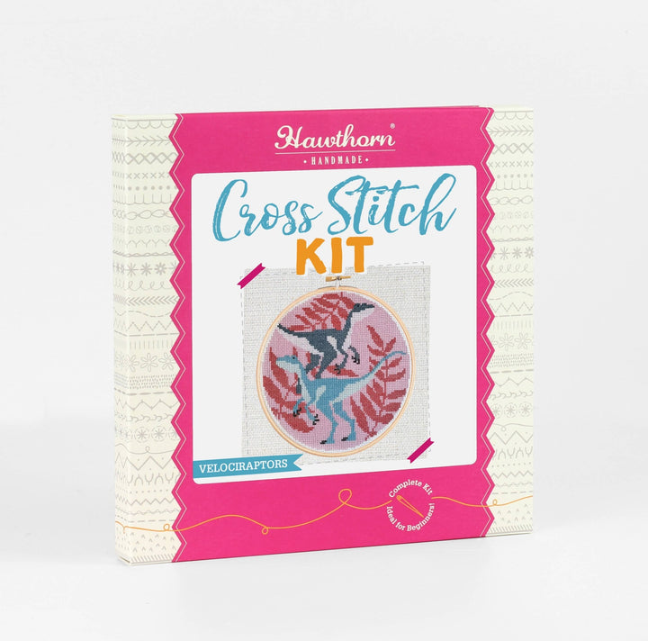Velociraptors Cross Stitch Kit | Beginner Craft Kit - Violet Elizabeth - Haberdashery