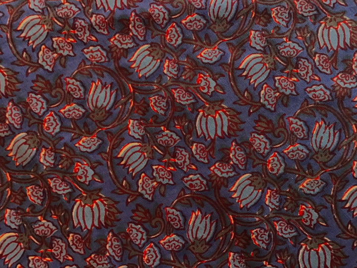 Vine And Flowers Screen Printed Screen Printed Cotton Fabric