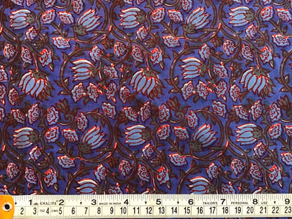 Vine and flowers Screen Printed Fabric 100% Cotton - Violet Elizabeth - Haberdashery