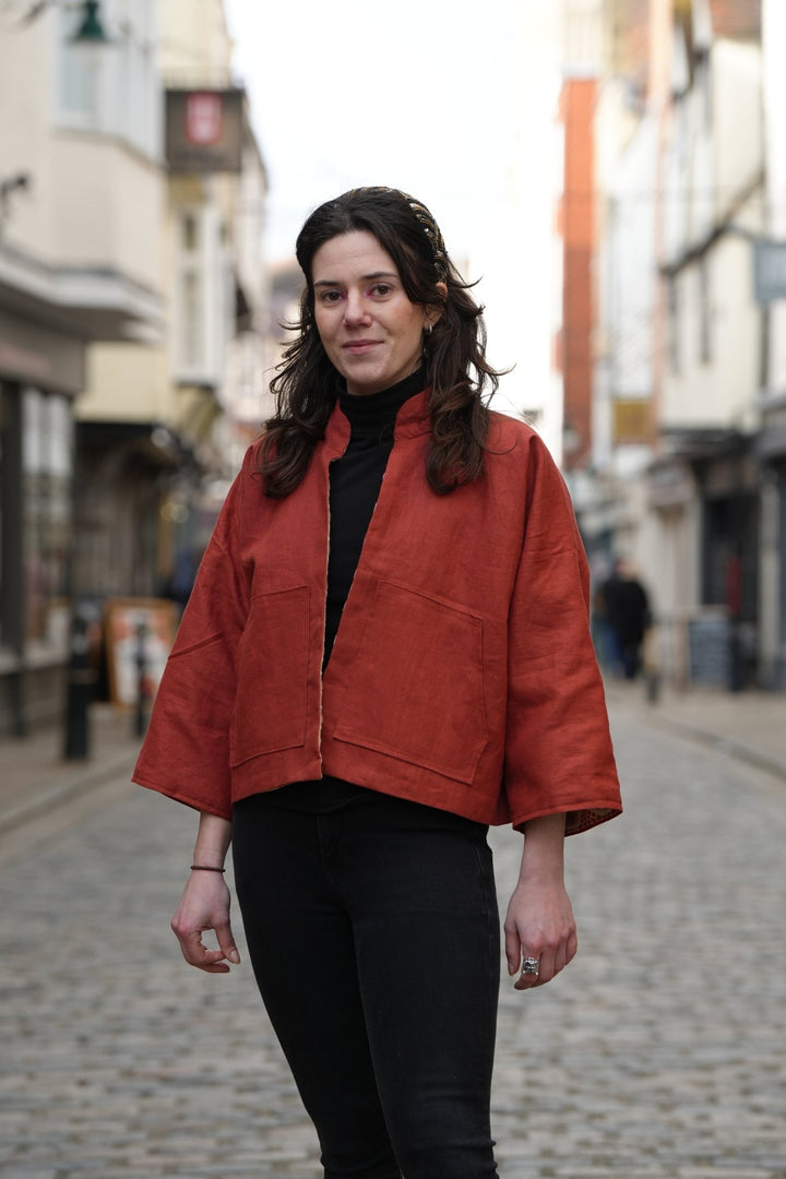 Warm Autumn Linen Jacket: Reversible - Violet Elizabeth - Clothing